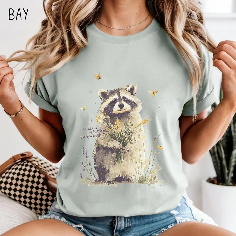 Easter Raccoon Tshirt, Floral Woodland S Adult Unisex Nature Tee